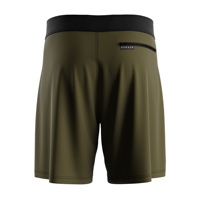 Shorts de surf pour homme en gros avec cordon de serrage à la taille pour un ajustement personnalisé, décoration bicolore olive et ambre, poches latérales obliques