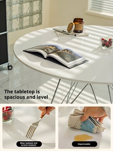 Table et <span class=keywords><strong>chaises</strong></span> de salle à manger rondes de style nordique, couleur crème, modernes, pour petits espaces, table de négociation et table d'appoint - Product Image 4