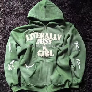 Мужская толстовка на молнии с 3D-вышивкой и аппликацией в стиле пэчворк, цвет лесной зеленый, винтажный дизайн - Product Image 2