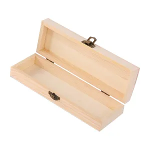 Caja de madera para bolígrafos de crayón para niños, caja de lápices de madera para manualidades, sin terminar