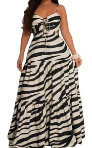 Nouvel arrivage de robes d'été décontractées pour femmes Wrap Chest Pleated Deep Halter Neck Spaghetti Strap Maxi Printed Plain Dyed - Product Image 5