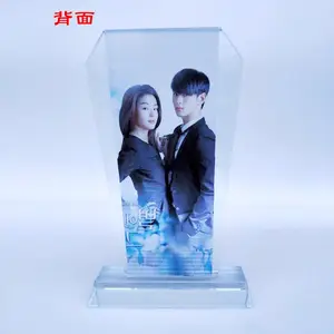 Bingkai kristal kaca bening foto cetak warna kustomisasi pribadi harga pabrik untuk hadiah pernikahan