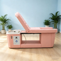 Lit de lavage capillaire rose à température constante avec circulation d'eau et armoire de rangement pour salon de beauté et traitement capillaire