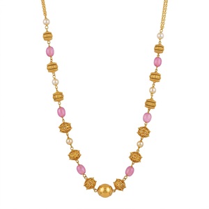 925 Silver Antique Mala <b>Necklace</b> with <b>Pink</b> Beads and Pearl Accents Traditional Ethnic Jewelry for Women Wear - Product Image 3