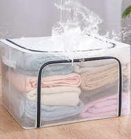 Boîtes de rangement pliables écologiques pour vêtements, bacs de rangement empilables, organisateur de rangement robuste avec poignées, cadre en métal, vêtements, literie, garde-robe