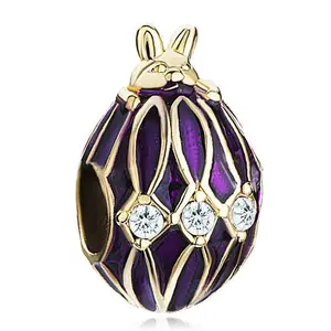 Altın kaplama gümüş mor damla sakız tavşan kristal Faberge yumurta boncuk Charms