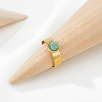 Bague de doigt en pierre naturelle verte Conception de cercle en acier inoxydable plaqué or avec pierre d'émeraude Bonne chance Bague de pierre précieuse de taille ouverte