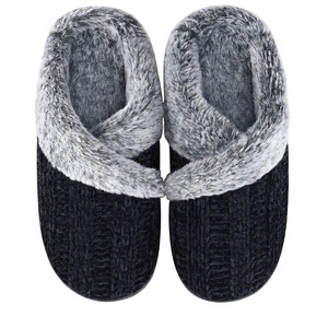 Women's Fuzzy Knit House <b>Slippers</b> Open Cross Strap Non Slip Round Toe Indoor Winter Shoes - Product Image 4