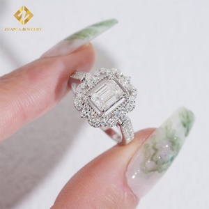 Anillo de Compromiso con Diamantes Moissanite para Mujer, Plata 925, Corte Esmeralda 5*7mm, Moissanite VVS, Anillos de Boda de Oro para Mujer - Product Image 1