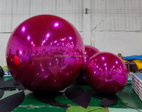 Boules miroir gonflables irisées colorées géantes, roses artificielles, fleurs roses, décoration de boule, miroir gonflable rose