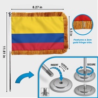Bandera de Escritorio de Colombia 14x21cm con Borde Dorado, Mini Bandera de Mesa con Base de Metal, Bandera de Oficina de Poliéster Personalizada al por Mayor