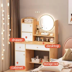 Table de maquillage moderne et brillante pour chambre à coucher et salon, avec miroir à LED, panneau MDF, chaise à dossier, grande capacité de rangement, <span class=keywords><strong>tiroirs</strong></span> - Product Image 3