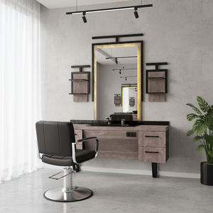 Estación de Espejo de Barbería de Diseño Moderno en Madera para Muebles de Salón, Hotel, Gimnasio, Centro Comercial y Almacén, Uso en Espacios Interiores/Exteriores - Product Image 2