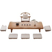 Table et chaises de salon de style japonais en bois massif avec espace de rangement, design personnalisable