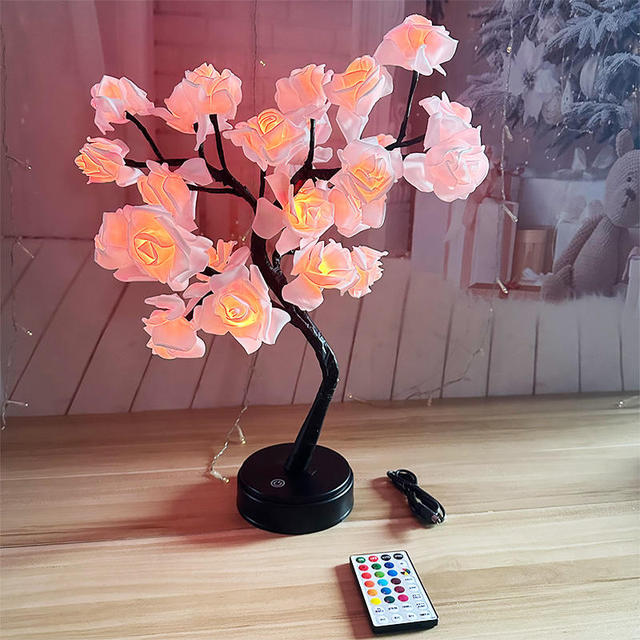 Tsinye Rechargeable Dimmable Warm White LED Rose Flower Table Lamp Fairy Lights IP33 Rated for Home Party Bedroom Decoration