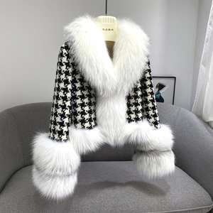 <span class=keywords><strong>Manteau</strong></span> en cachemire et laine pour femme, motif <span class=keywords><strong>pied</strong></span>-<span class=keywords><strong>de</strong></span>-<span class=keywords><strong>poule</strong></span>, avec col en vraie fourrure <span class=keywords><strong>de</strong></span> renard, mode d'hiver - Product Image 3