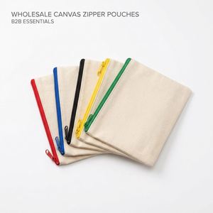 Pochette cosmétique en toile zippée, plusieurs tailles - Sac de rangement en coton vierge, impression de logo personnalisé pour commande promotionnelle en gros - Product Image 3