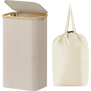 Panier à linge de 100 L avec couvercle, nouvelle couleur, livré avec un sac de rangement amovible, panier à linge pliable de grande capacité - Product Image 1