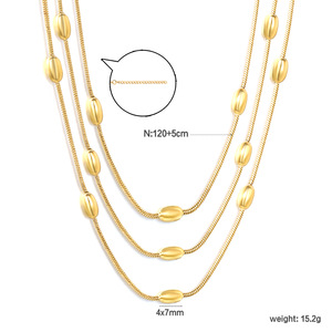 Collar de cadena de serpiente de doble capa con cuentas ovaladas, colgante geométrico simple de aleación de zinc, joyería de moda para mujer - Product Image 4