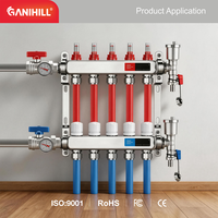 Manifold Pemanas Lantai 5 Jalur Bahan Stainless Steel, Set Pencampur Air HVAC dengan Flow Meter & Ball Valve Termometer CE RoHS