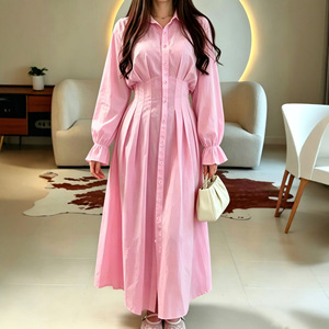 Vestido Camisero de Manga Larga con Volantes en la Solapa para Mujer, Cintura Ajustada con Pliegues, Corte Entallado, Elegante, para Uso Diario - Product Image 1