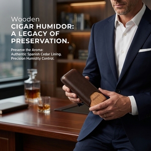 Vietnam Premium 3 Finger Brown Leather Portable Travel Cigar Case Wood Lined Cigar Humidor for Cigar Lovers - Product Image 1