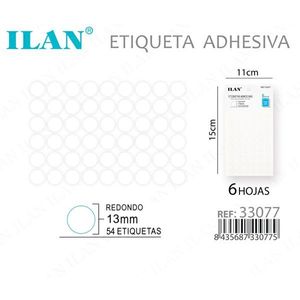 Etichette Adesive Rotonde 13mm, 54 Etichette per Foglio, 6 Fogli - Product Image 2