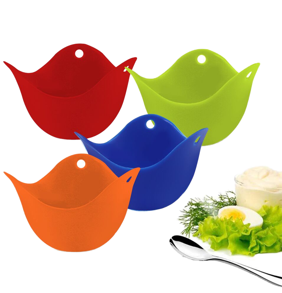 BPA Free Silicone Egg Poaching Cups Pack 4 Eco-Friendly Microwave Stovetop Egg Cooking Ring Standers Home Use Egg Tools