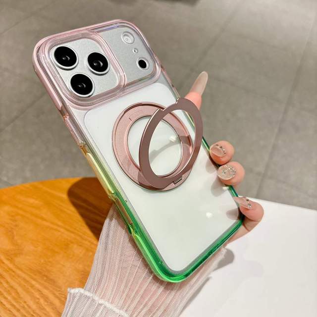 Hot Sale Gradual Color Transparency Wireless Charging Magnetic Holder Phone case for iphone  18 17 16 15 Pro Max Free Shipping