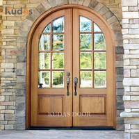 Portes doubles en bois massif de conception principale classique Porte en arc d'entrée en bois d'extérieur moderne Photos Portes en bois arquées pour maisons