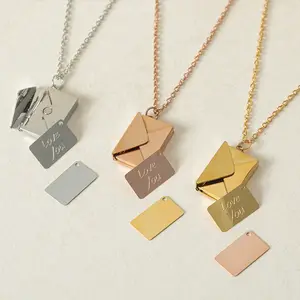 Personalized commitment initial information necklace two-part envelope nameplate pendant stainless steel gold-plated necklace