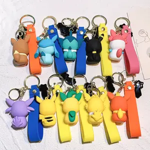 Dessin animé en caoutchouc 3D porte-clés dessin animé Pika chu porte-clés accessoires mignon sac d'école pendentif