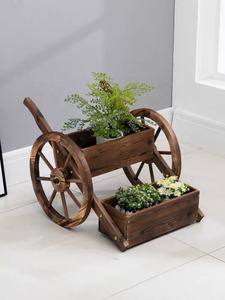 フラワーカートハーフバレルワゴン,プランター木製 - Product Image 2
