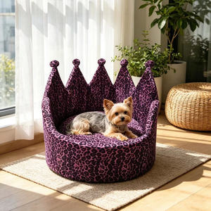 <strong>Canopy</strong> Cat Princess Crown Throne Luxury Pet <strong>Bed</strong> for Cats <strong>Dogs</strong> Soft PP Cotton Plush Removable Washable Purple Leopard All Seasons - Product Image 3