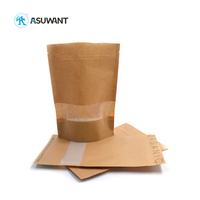Sacs en papier Kraft 100% éco-responsable ables, sac en papier Kraft certifié PLA, avec fermeture éclair, emballage biodégradables