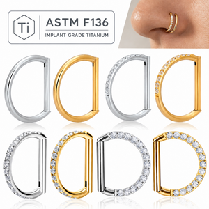 Anello a Segmento con Cerniera a D in Titanio ASTM F136 Placcato Oro con Zirconi Cubici, 16G, per Piercing al Naso, Setto, Cartilagine, Elica - Gioielli all'Ingrosso - Product Image 1