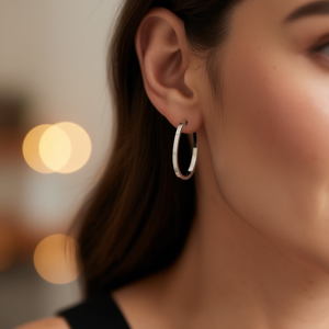 Orecchini a Cerchio in Oro Bianco 14K E4263, Finitura Lucida, Gioielli alla Moda - Product Image 2