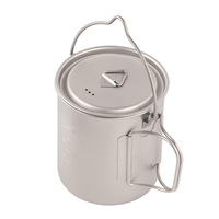 Mug portable d'extérieur 750 ml avec poignée inclinée, pot suspendu, poignée pliable, tasse de voyage en titane pour camping