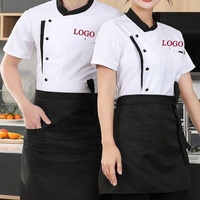Ventes en gros de vestes de cuisine personnalisées avec logo rouge à manches courtes en polyester et coton pour hôtels, restaurants, vêtements de travail pour femmes et hommes, uniformes de chef