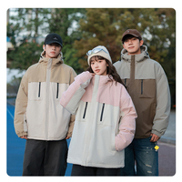 Veste de sport d'extérieur imperméable et respirante à capuche avec fermeture éclair et fourrure, style color-block, grande taille, pour homme et couple, collection Hiver 2026, modèle très prisé