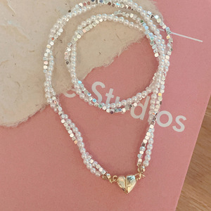 Collier Cœur Luxe Léger pour Femme, Polyvalent, en Métal Argenté, Perles Enroulées, Bijou de Corps Tendance pour Fête et Mariage - Product Image 3