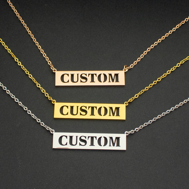 Custom LOGO Name Necklace Rectangle Pendant Necklace Hollow Letter 304 Stainless Steel Necklace for Men & Women