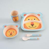 Ensemble 5 pièces de vaisselle pour enfants en fibre de bambou assiette en bambou pour bébé assiette divisée pour enfants bol tasse cuillère fourchette ensemble