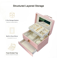 Boîte à bijoux rectangulaire de luxe sur mesure en gros avec cuir PU et MDF, ouverture automatique multifonctionnelle pour femmes