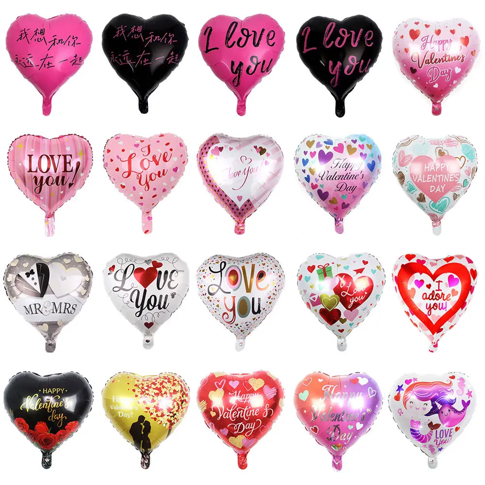18 inci I Love You Happy Set Hari Valentine bentuk hati merah balon Foil Helium untuk pernikahan Hari Valentine dekorasi pesta