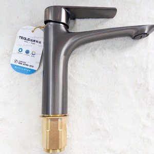 Robinet de lavabo Tenglida à poignée unique, à poser sur le comptoir, style moderne, avec cartouche en laiton, finition cuivre, monotrou - Product Image 4