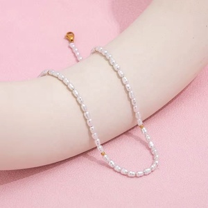 Collier de perles en forme de grain de riz en acier inoxydable plaqué or 18 carats, bijoux personnalisés, vente en gros de bijoux de mode - Product Image 4