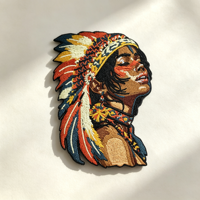 Pince à cheveux ethnique brodée thermocollante, motif portrait en tissu vintage, style bohème tendance pour usage quotidien