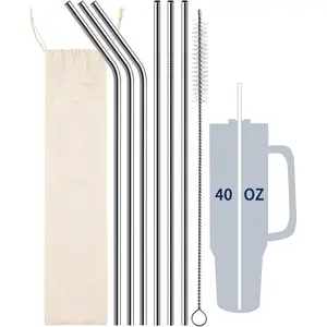 300mm Reusable Long Straw Stainless Steel Straw With Pouch For Tumbler