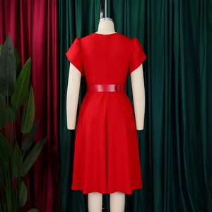 Vestidos de Oficina de Verano para Mujer, Cuello Redondo, Manga Corta, Elegantes, Fruncidos, Estilo Africano, <span class=keywords><strong>con</strong></span> Cinturón - Product Image 4